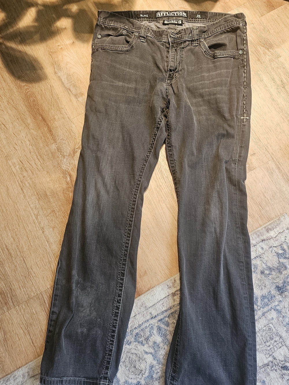Mens Affliction Charcoal Grey Pants Size 36x31 Jeans Blake